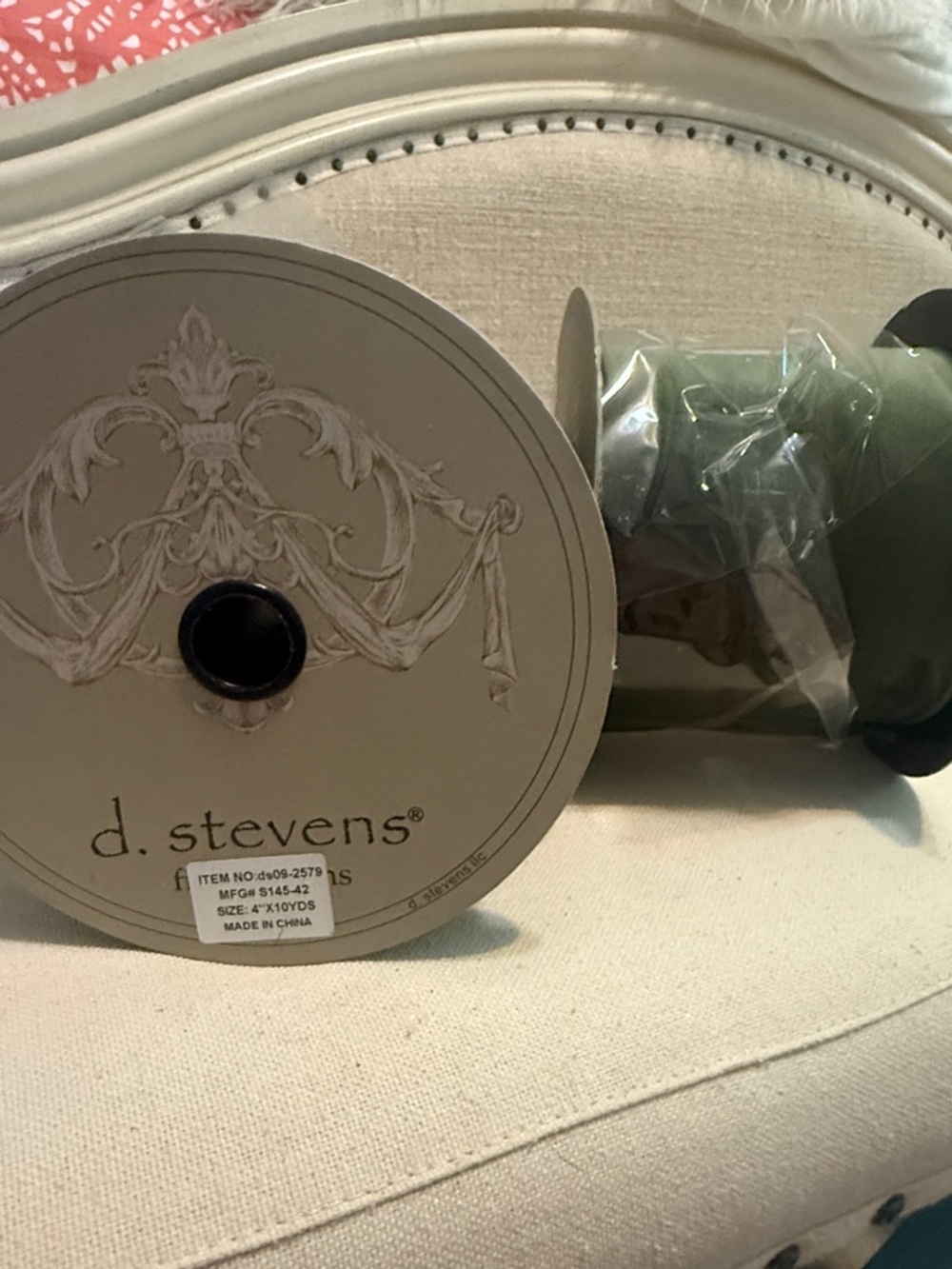 2 D. Stevens Olive Green VELVET wired NWT Decorative Fabric Ribbon Spool 4x10yds